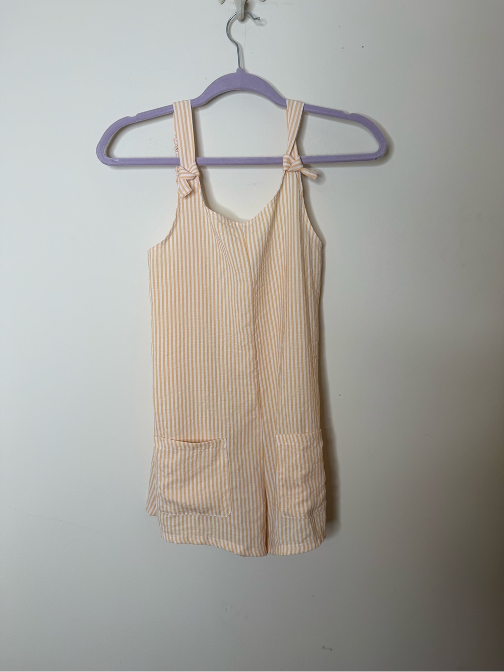 art class Yellow and White Striped Tie-Shoulder Romper